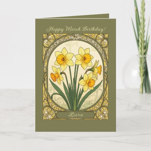 Radiant Daffodil March’s Happy Birthflower Kaart (Voorkant)