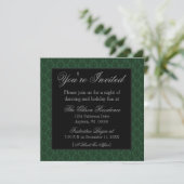 Radiant Damask kerstparty Invite, donkergroen Kaart (Staand voorkant)