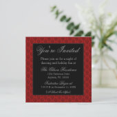Radiant Damask-kerstparty Invite, Red Kaart (Staand voorkant)