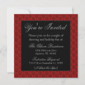 Radiant Damask-kerstparty Invite, Red Kaart (Voorkant)