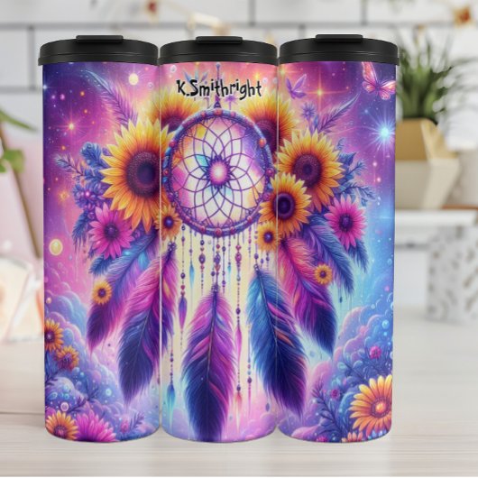 Radiant Dreamcatcher met Zonnebloemen en Veren Thermosbeker