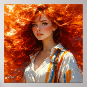 Radiant Elegance – olieportret van tijdloze schoon Poster