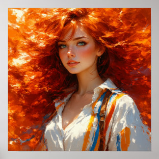 Radiant Elegance – olieportret van tijdloze schoon Poster