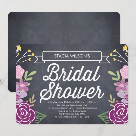 Radiant Floral Bridal Shower Invitation - Paars Kaart (Voorkant / Achterkant)