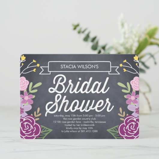 Radiant Floral Bridal Shower Invitation - Paars Kaart (Staand voorkant)