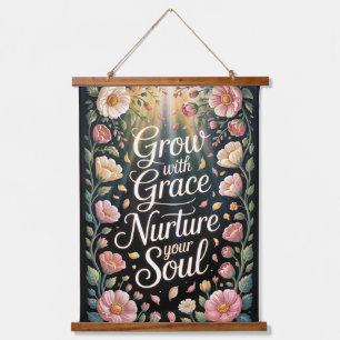 Radiant Floral Burst groeien met Grace Quote Hangend Wandkleed