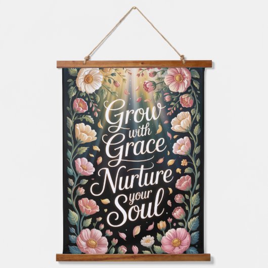 Radiant Floral Burst groeien met Grace Quote Hangend Wandkleed (Voorkant)