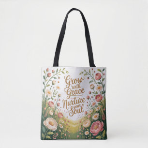 Radiant Floral Burst groeien met Grace Quote Tote Bag