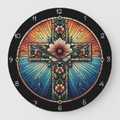 Radiant Floral Cross Glas in lood Grote Klok (Voorkant)