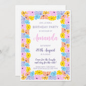 Radiant Floral Edge Verjaardagsfeest Kaart (Voorkant / Achterkant)