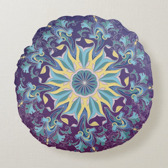 Radiant Floral Mandala Ronde Sierkussen Rond Kussen (Voorkant)