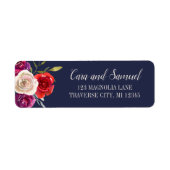 Radiant Floral Navy Blue Burgundy Red Adres Etiket (Voorkant)