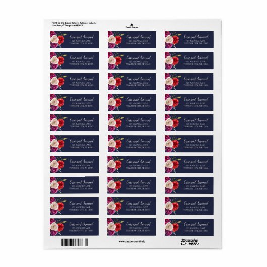 Radiant Floral Navy Blue Burgundy Red Adres Etiket (Full Sheet)