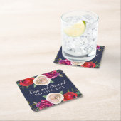 Radiant Floral Navy Blue Burgundy Red Kartonnen Onderzetters (Insitu)