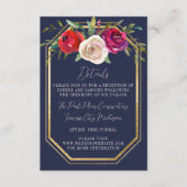Radiant Floral Navy Blue Burgundy Red Wedding Informatiekaartje (Voorkant)