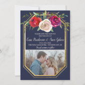 Radiant Floral Navy Blue Burgundy Red Wedding Save The Date (Voorkant)