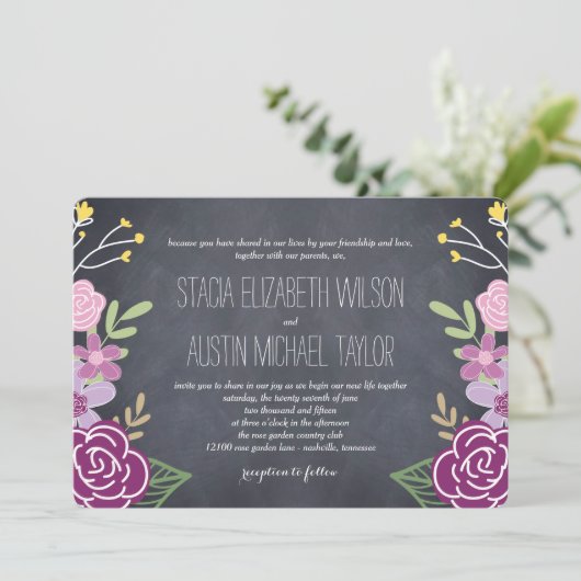 Radiant Florals Weddenschap - Paars Kaart (Staand voorkant)