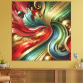 Radiant Flow – Abstract Gold and Colorful Canvas (Insitu (Woonkamer))