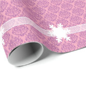 Radiant Frosted Orchid Damask met Snowflake Cadeaupapier (Rol Hoek)