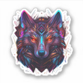 Radiant Futuristic Vivid Wolf Neon Sticker (Voorkant)