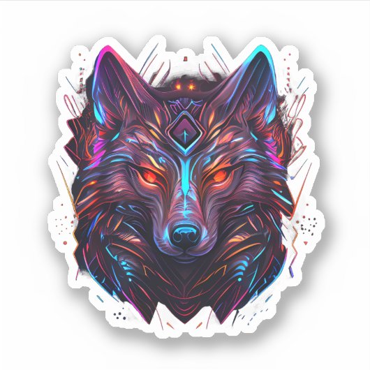 Radiant Futuristic Vivid Wolf Neon Sticker (Voorkant)