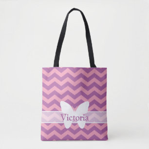 Radiant gevroren orchidee Chevrons met vlinder Tote Bag
