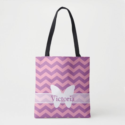 Radiant gevroren orchidee Chevrons met vlinder Tote Bag (Voorkant)