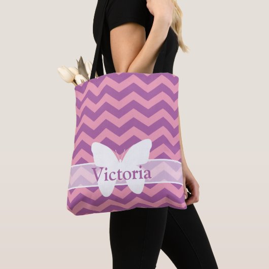 Radiant gevroren orchidee Chevrons met vlinder Tote Bag (Dichtbij)