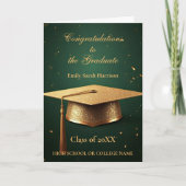 Radiant Glittery Gold Graduation Cap op Groen Kaart (Voorkant)