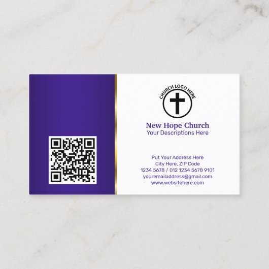 Radiant Gold Cross Pastor Foto Royal Paarse Visitekaartje (Achterkant)