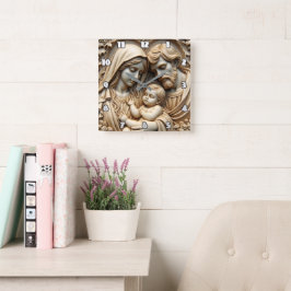 Radiant Golden Holy Family Relief Vierkante Klok