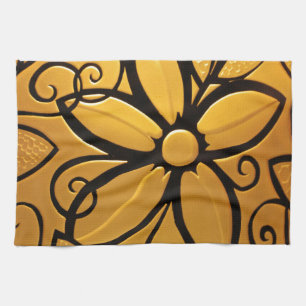 Radiant Golden Yellow Floral Design Theedoek