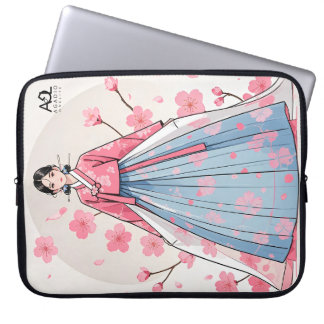 Radiant Hanbok Vrouw Verfraaid Met Cherry Bloss Laptop Sleeve