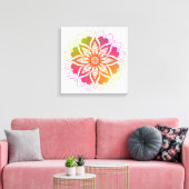 Radiant Harmony: Boho Sinaasappel en Roze Mandala Canvas Afdruk (Insitu (Woonkamer))