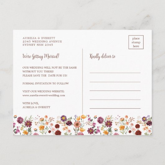 Radiant Herfst Wildflower Krans Save the Date Aankondigingskaart (Achterkant)