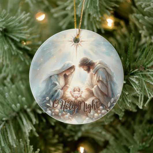 Radiant Holy Family Nativity Scene Keramisch Ornament (Boom)