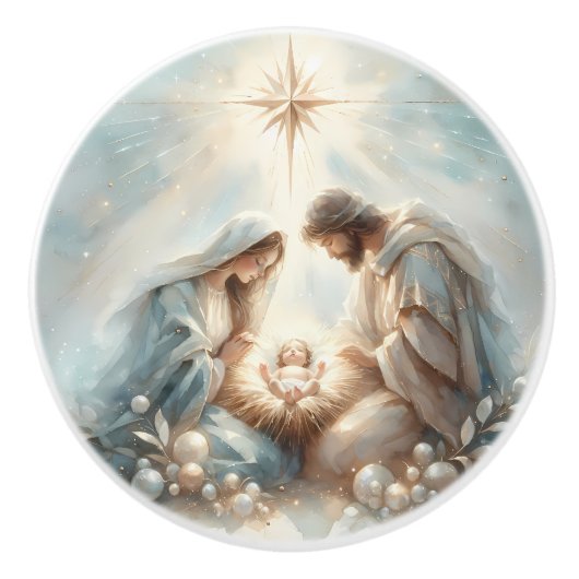 Radiant Holy Family Nativity Scene Keramische Knop (Voorkant)