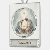 Radiant Holy Family Nativity Scene Verzilverd Banner Ornament (Links)