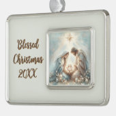 Radiant Holy Family Nativity Scene Verzilverd Omlijst Ornament (Links)