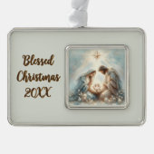 Radiant Holy Family Nativity Scene Verzilverd Omlijst Ornament (Voorkant)