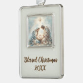 Radiant Holy Family Nativity Scene Verzilverd Omlijst Ornament (Links)