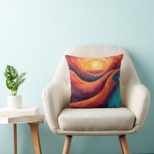 Radiant Horizon - Levendig Abstract zonsondergangs Kussen