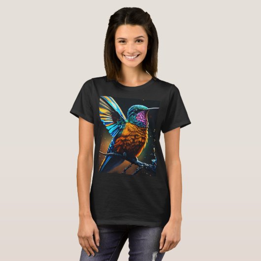 Radiant Hummingbird: Fire & Ice Line Art T-shirt (Voorkant volledig)