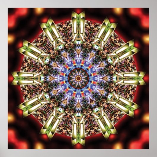 Radiant Kaleidoscopic Mandala in Crimson and Gold Poster (Voorkant)