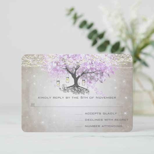 Radiant Lavender Heart Leaf Wedding RSVP (Staand voorkant)
