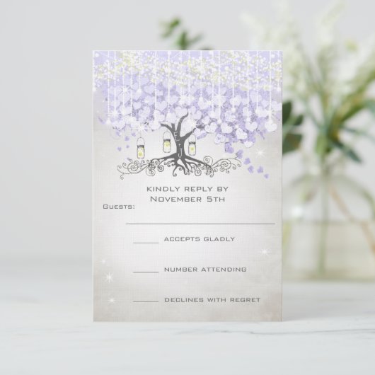 Radiant Lavender Heart Leaf Wedding RSVP (Staand voorkant)