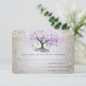 Radiant Lavender Heart Leaf Wedding RSVP Kaartje (Staand voorkant)