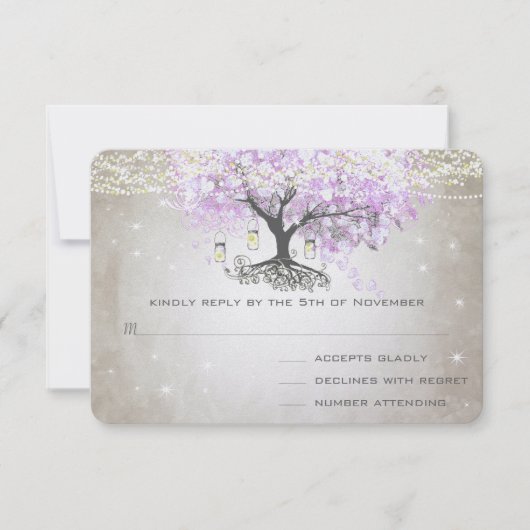 Radiant Lavender Heart Leaf Wedding RSVP Kaartje (Voorkant)