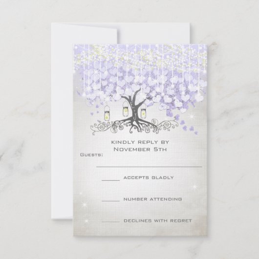 Radiant Lavender Heart Leaf Wedding RSVP Kaartje (Voorkant)