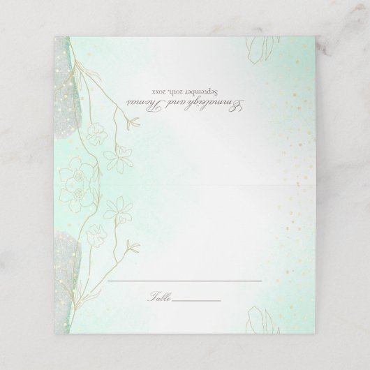 Radiant Mint Green Botanical Glitter Wedding Plaatskaartje (Buitenkant ongevouwen)